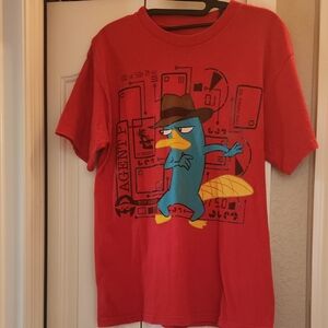 Red Graphic T-Shirt with Cartoon Character